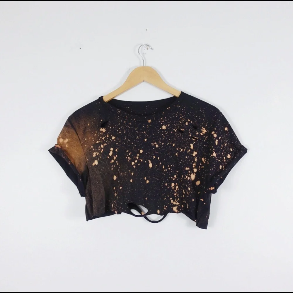 NEW Bleached Crop top Shirt Distressed, S-5X - Picture 3 of 5